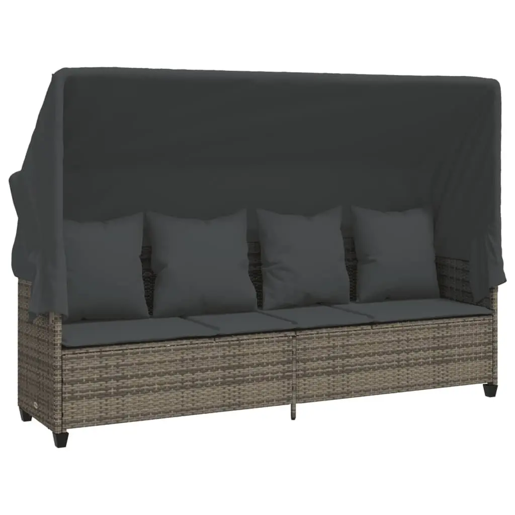 5 Piece Garden Sofa Set Grey Rattan Adjustable Backrest Footrest with Cushions