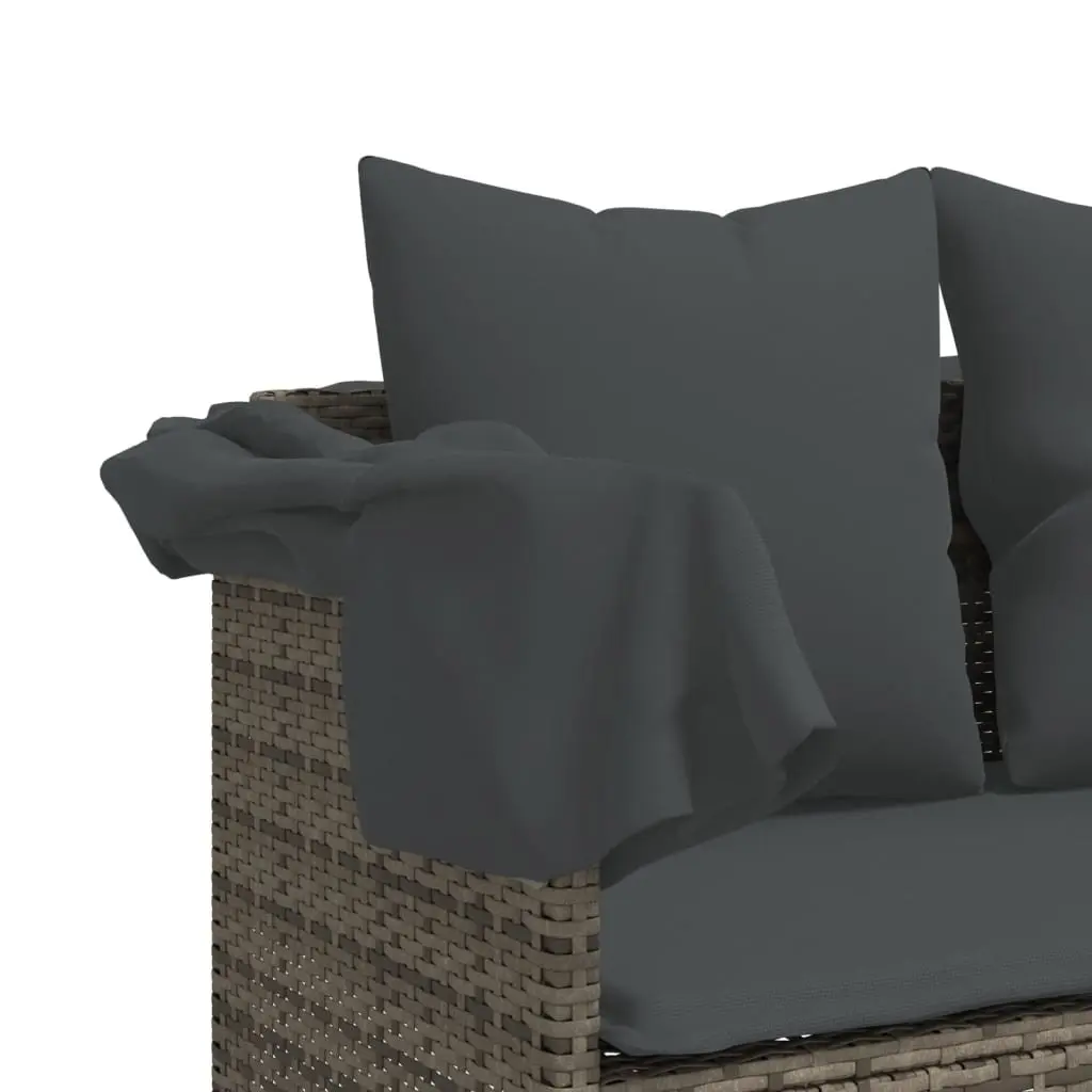 5 Piece Garden Sofa Set Grey Rattan Adjustable Backrest Footrest with Cushions