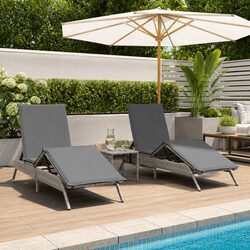 Sun Loungers with Cushions 2 pcs Grey Outdoor Garden Lounger Recliner Chair