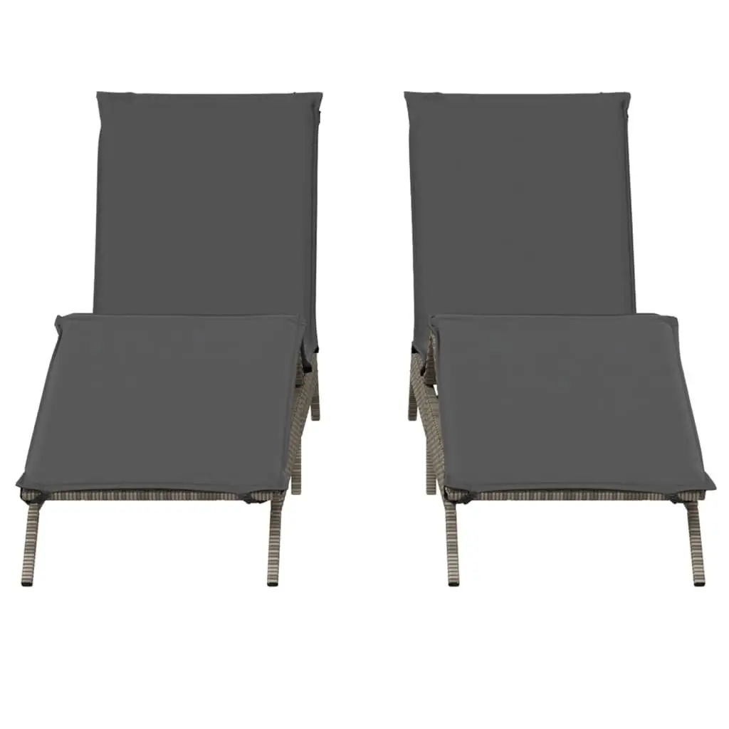 Sun Loungers 2 pcs Grey Adjustable Backrest and Footrest with Thickly Padded Cushion