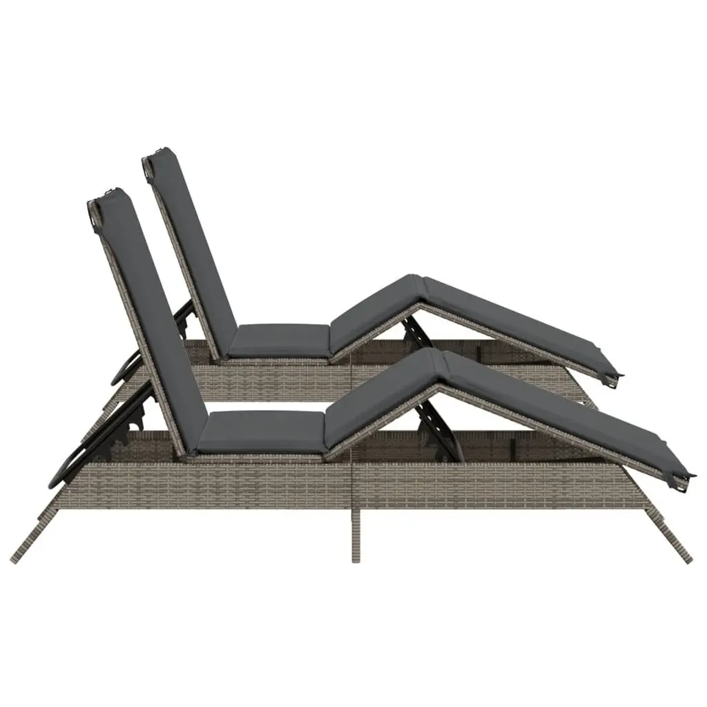 Sun Loungers 2 pcs Grey Adjustable Backrest and Footrest with Thickly Padded Cushion