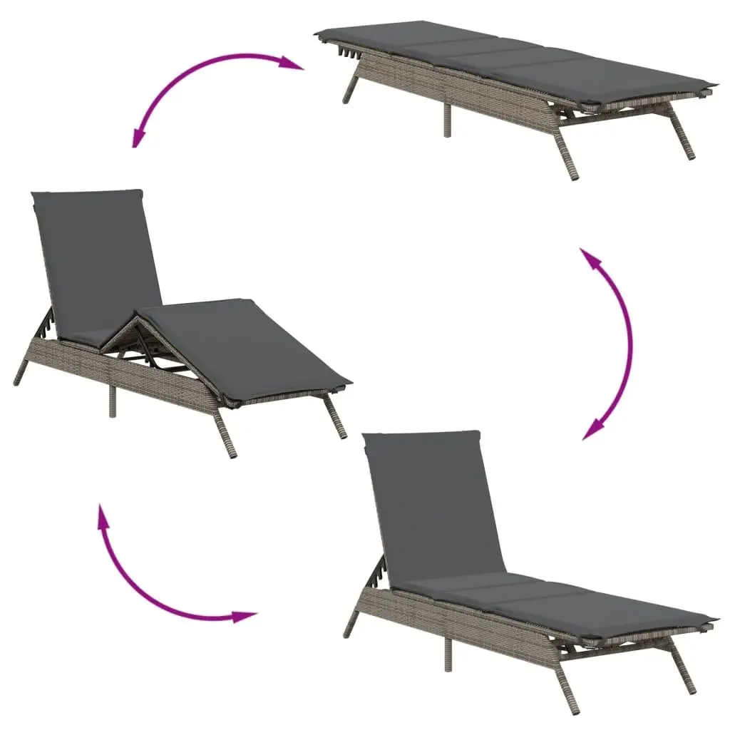 Sun Loungers 2 pcs Grey Adjustable Backrest and Footrest with Thickly Padded Cushion