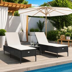 Sun Loungers 2 pcs Black Outdoor Seating with Adjustable Backrest Cushions