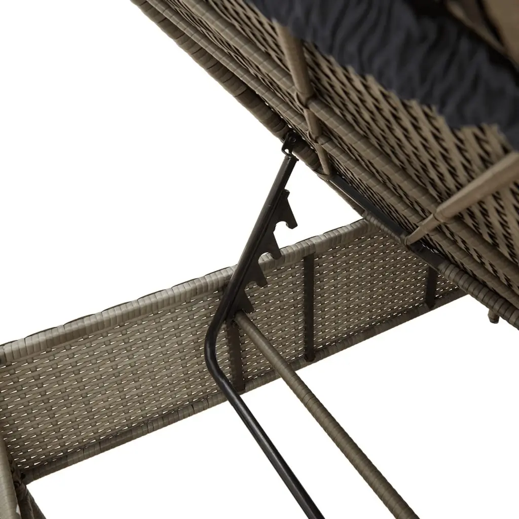 Sun Loungers 2 pcs Grey Adjustable Backrest with Cushions Poly Rattan Outdoor Seating