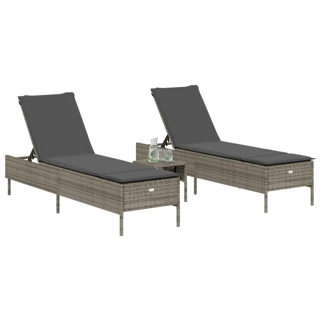 Sun Loungers 2 pcs Grey Adjustable Backrest with Cushions Poly Rattan Outdoor Seating