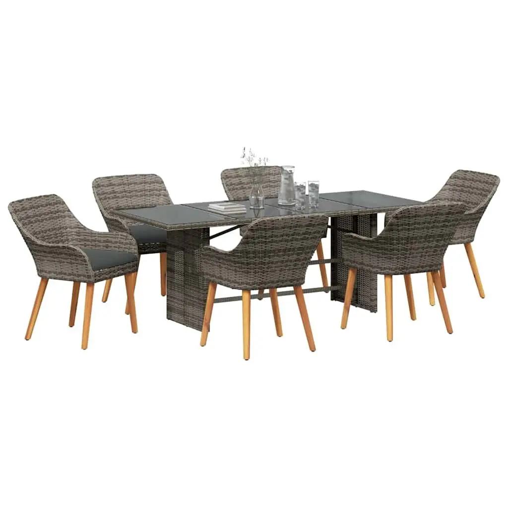 Garden Dining Set 7 Piece Grey Outdoor Furniture Poly Rattan Table Chairs Cushion