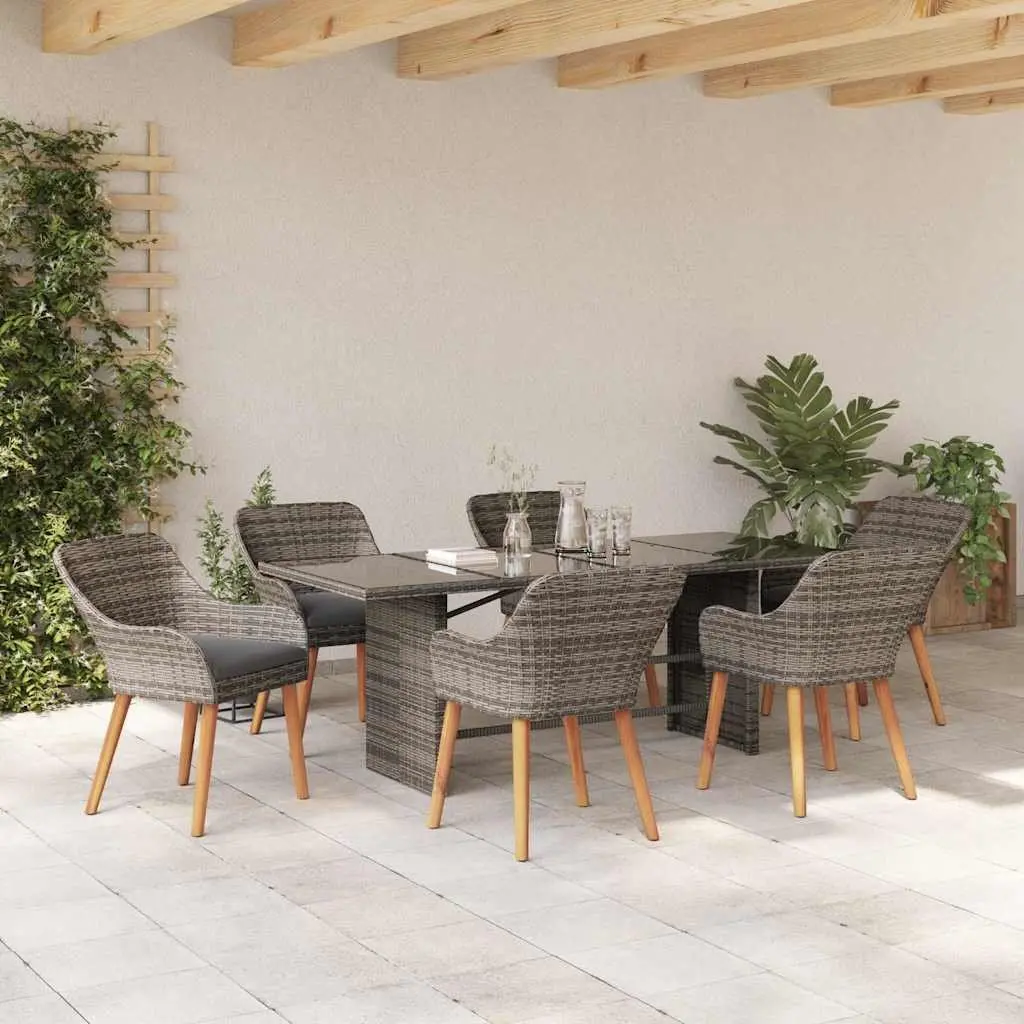 Garden Dining Set 7 Piece Grey Outdoor Furniture Poly Rattan Table Chairs Cushion