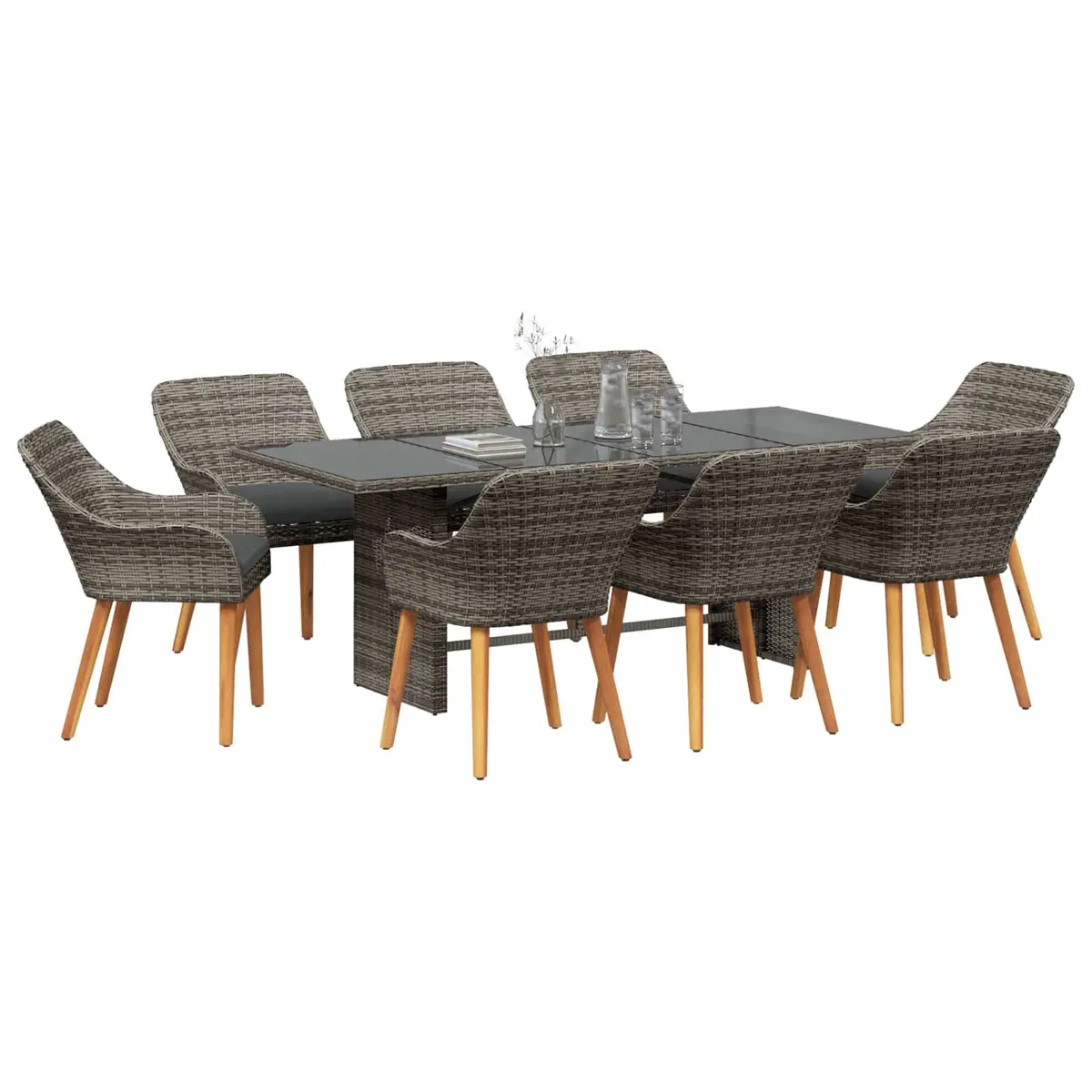 Garden Dining Set 9 Piece Outdoor Furniture Grey Poly Rattan Table Chairs