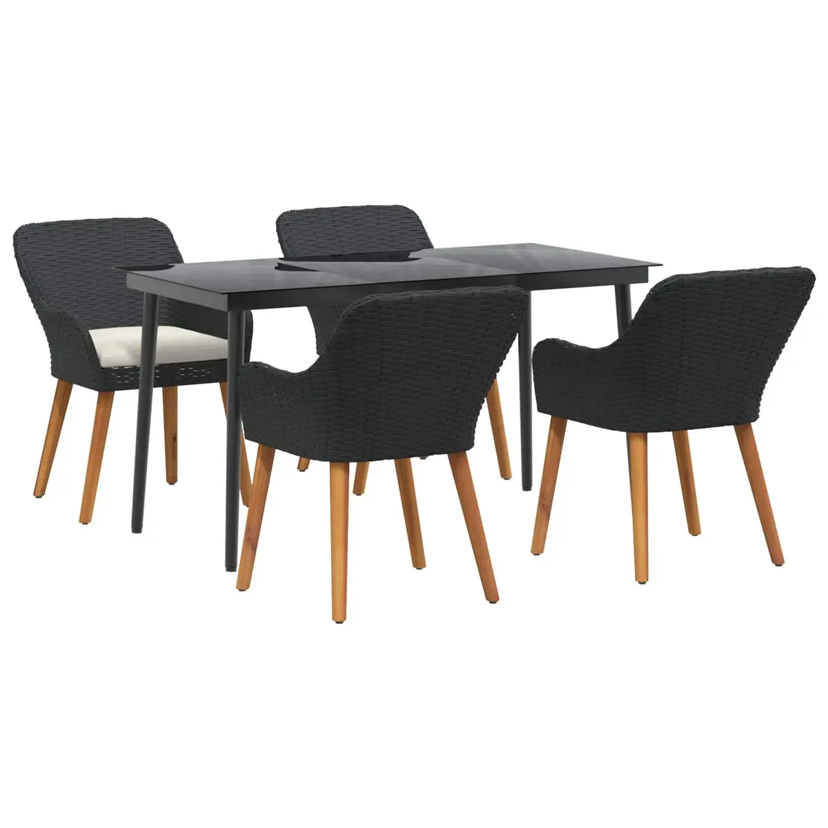 Outdoor Dining Set 5 Pieces Black Poly Rattan Table and Chair Weather-Resistant Cushions
