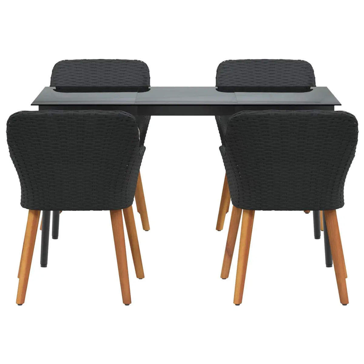 Outdoor Dining Set 5 Pieces Black Poly Rattan Table and Chair Weather-Resistant Cushions