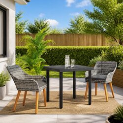 Garden Dining Set 3 Piece Outdoor Patio Table Chairs with Cushions Grey
