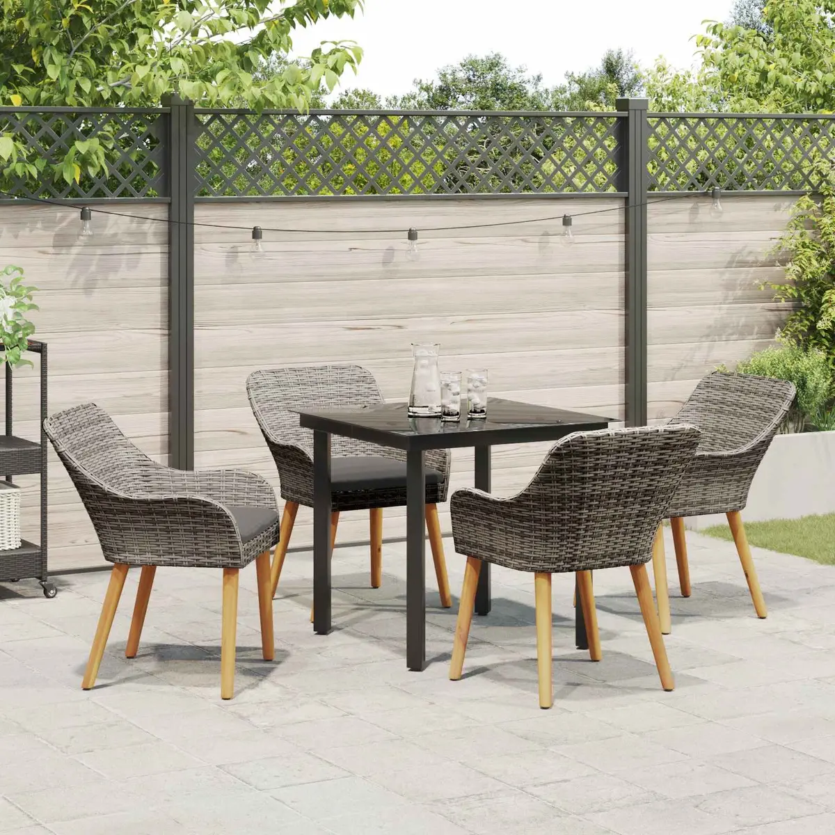 Garden Dining Set 5 Piece Outdoor Patio Furniture with Cushions Grey