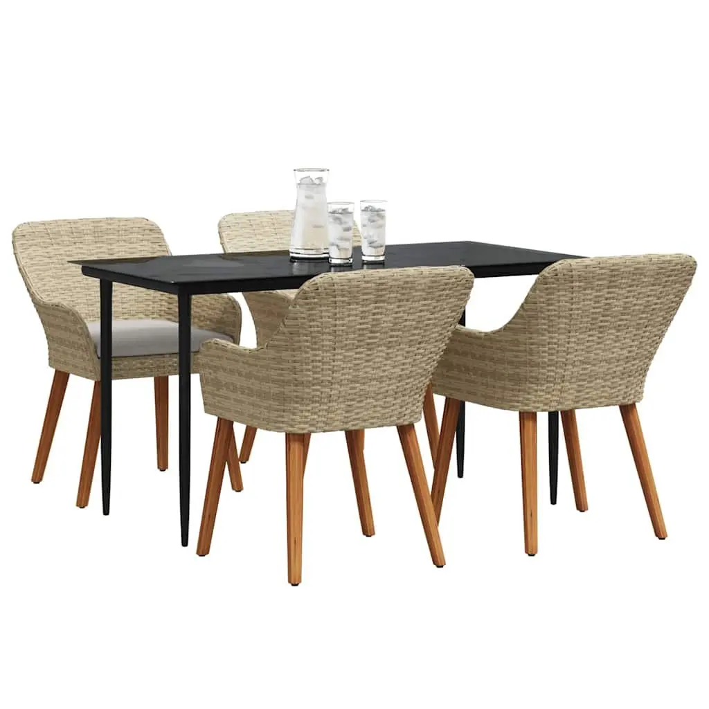 Outdoor Dining Set 5 Piece Beige Poly Rattan with Cushions Durable Weather Resistant Garden Furniture