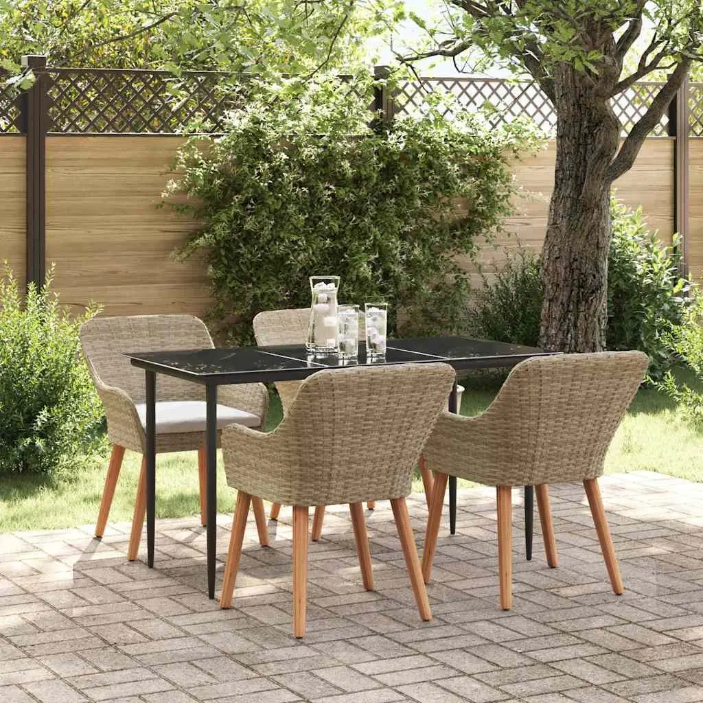 Outdoor Dining Set 5 Piece Beige Poly Rattan with Cushions Durable Weather Resistant Garden Furniture