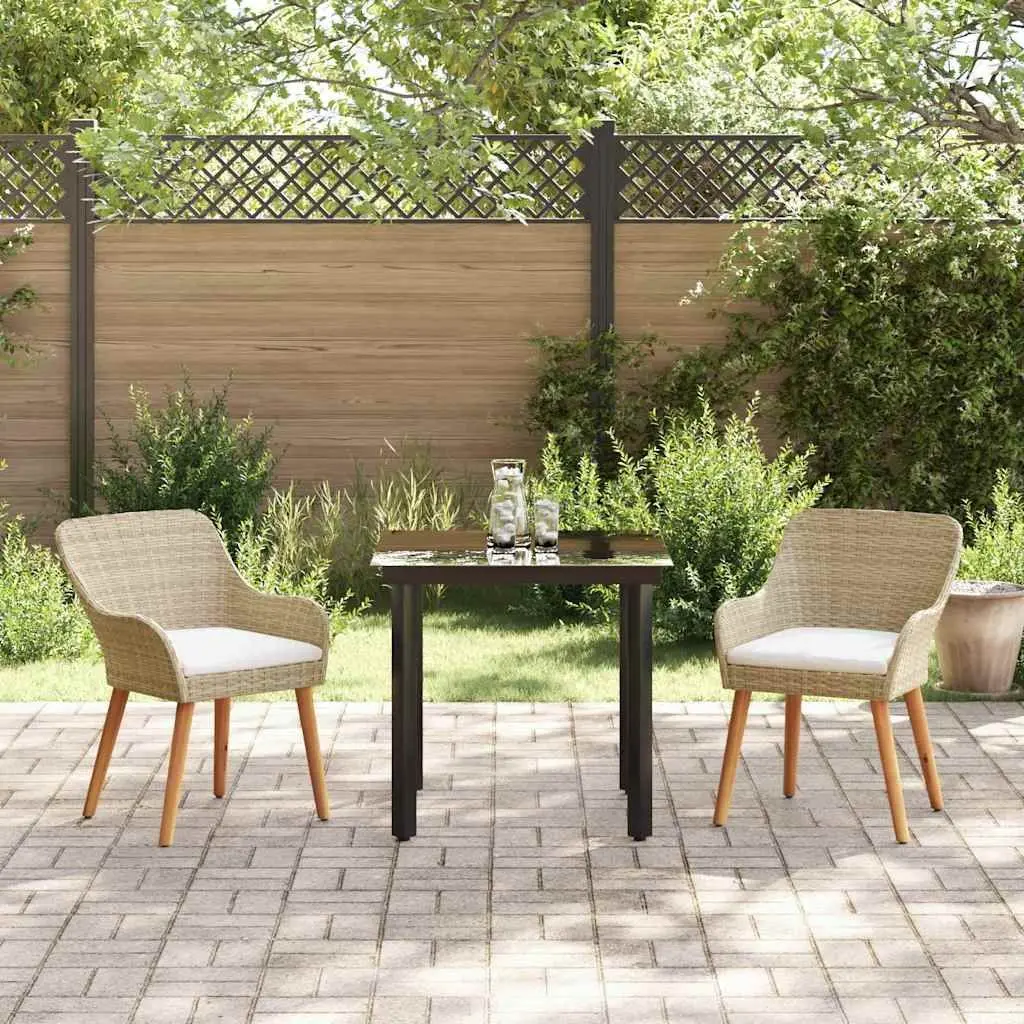 Outdoor Dining Set 3 Piece Beige Garden Furniture Patio Table and Chairs with Cushions