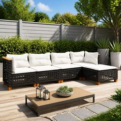 Garden Sofa Set 5 Piece Outdoor Furniture with Cushions Black Patio Lounger