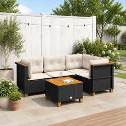 Garden Sofa Set 5 Piece Outdoor Furniture Patio Black Poly Rattan with Cushions