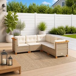 Comfortable 5-Piece Beige Garden Sofa Set for Outdoor Relaxation