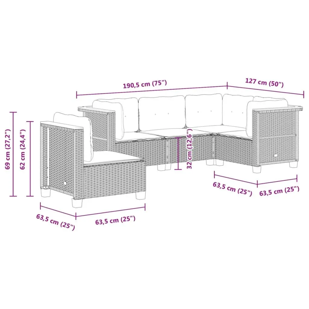 Garden Sofa Set 5 Piece Outdoor Furniture Patio Lounge Suite Grey Cushions