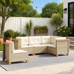 Garden Sofa Set 5 Piece Outdoor Furniture Patio Sectional with Cushions Beige