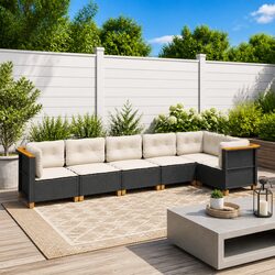 Garden Sofa Set 6 Piece Outdoor Furniture Patio Black Poly Rattan Modular