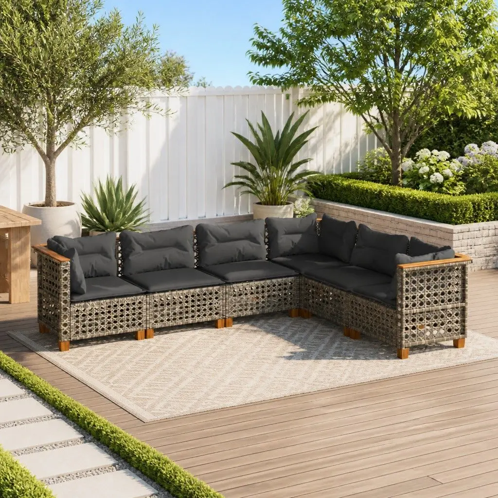 6 Piece Garden Sofa Set Modular Outdoor Furniture with Cushions Grey