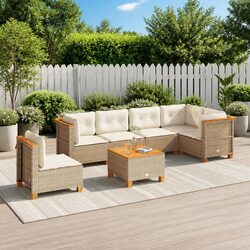 Beige Modular Garden Sofa Set - 7 Pieces with Cushions
