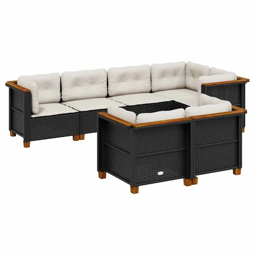 7 Piece Modular Sofa Set Black PE Rattan with Cushions for Outdoor Garden Patio Furniture