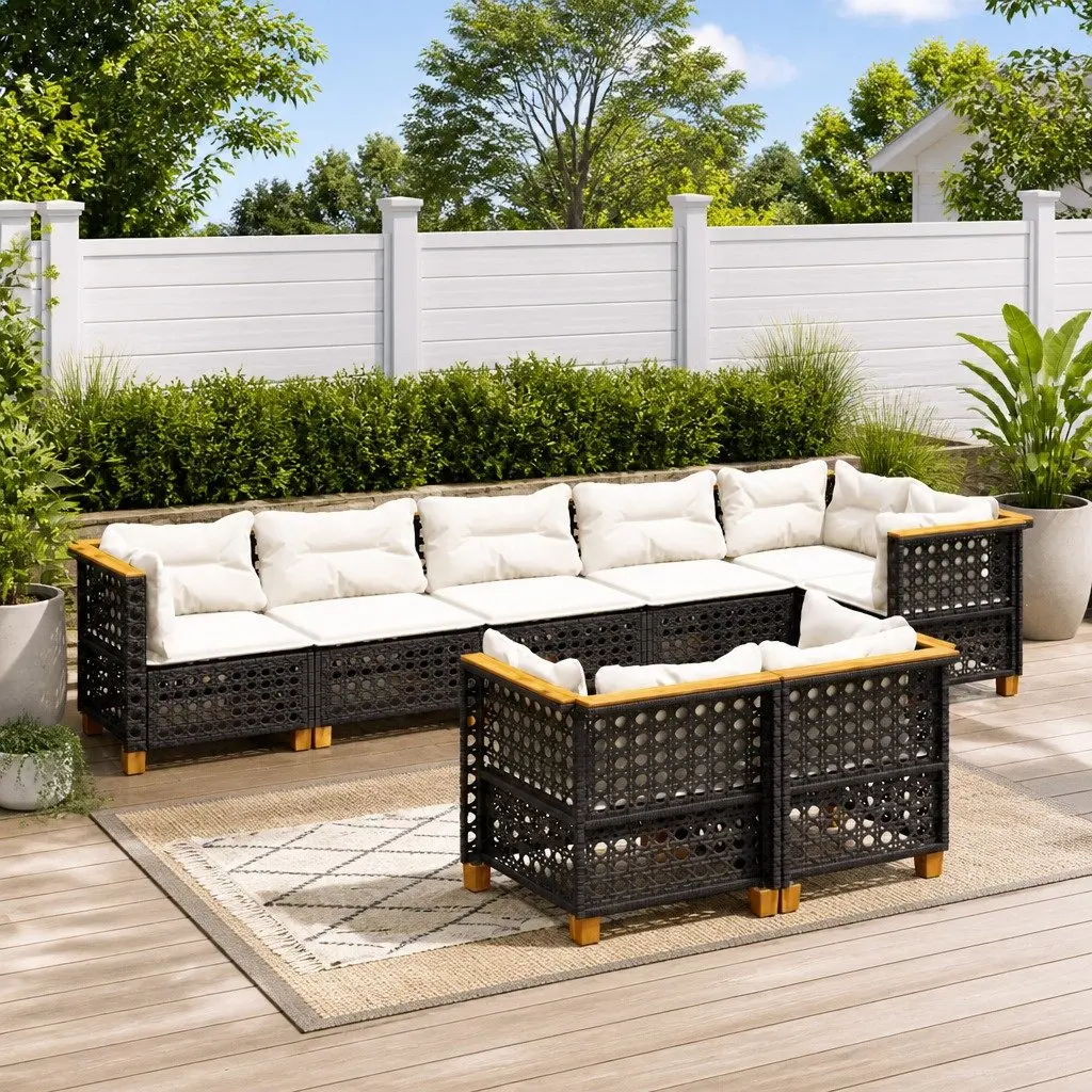 Garden Sofa Set 8 Piece Outdoor Furniture Patio Seating Black with Cushions