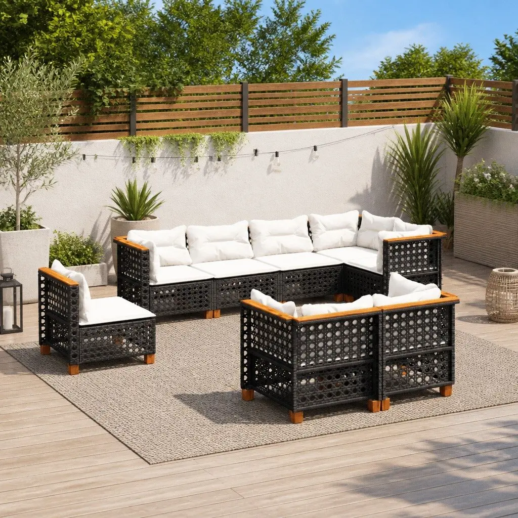 Garden Sofa Set 8 Piece Outdoor Furniture Patio Seating Black with Cushions