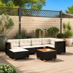Stylish 7 Piece Black Garden Sofa Set for Relaxation