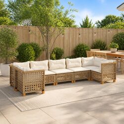 Outdoor Garden Sofa Set 7 Piece Patio Furniture with Cushions Beige Rattan