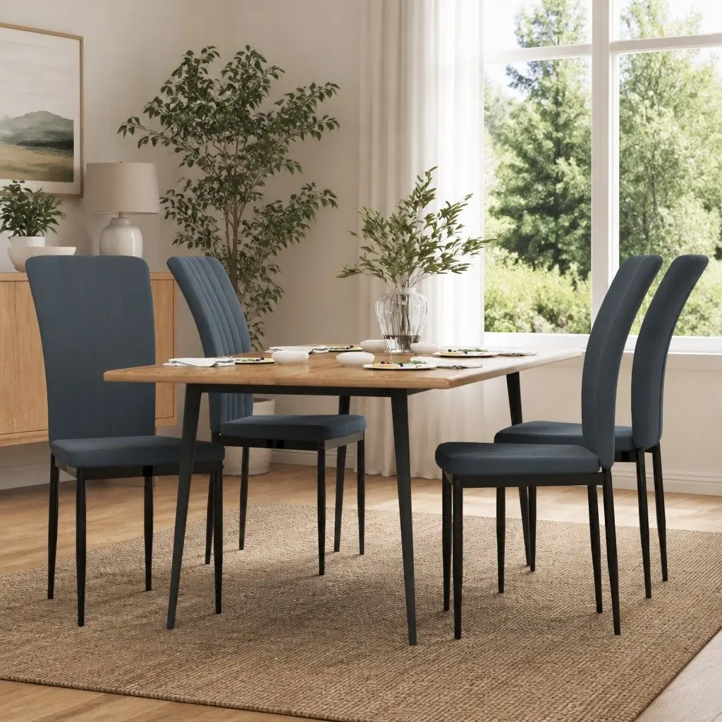 Dining Chairs Set of 4 Grey Velvet Padded Backrest Sturdy Iron Frame