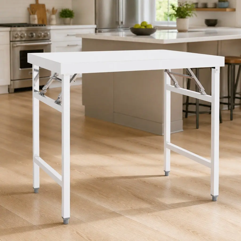 Stainless Steel Folding Work Table 100x60x80cm Reinforced Tabletop High Load Capacity