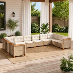 10 Piece Outdoor Patio Sofa Set in Beige with Cushions