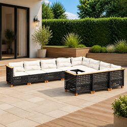 Garden Sofa Set 10 Piece Outdoor Patio Furniture Black Rattan Modular Sectional
