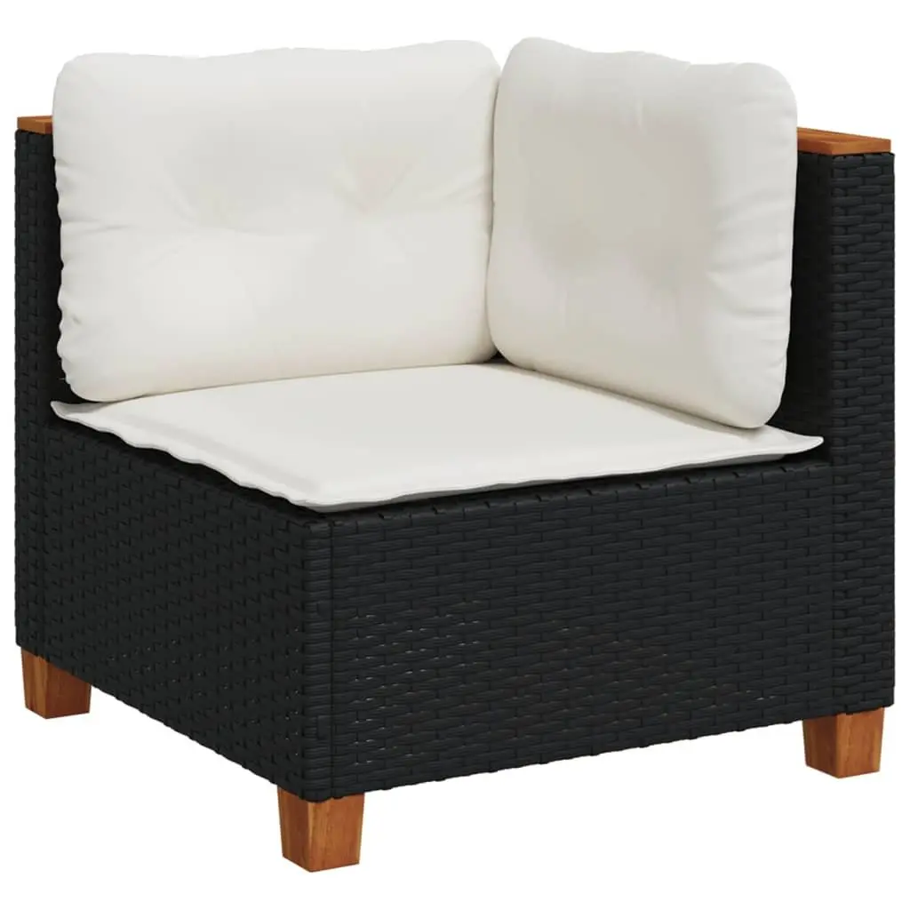 Outdoor Garden Sofa Set 11 Piece Black Modular PE Rattan Furniture with Cushions and Acacia Wood Table