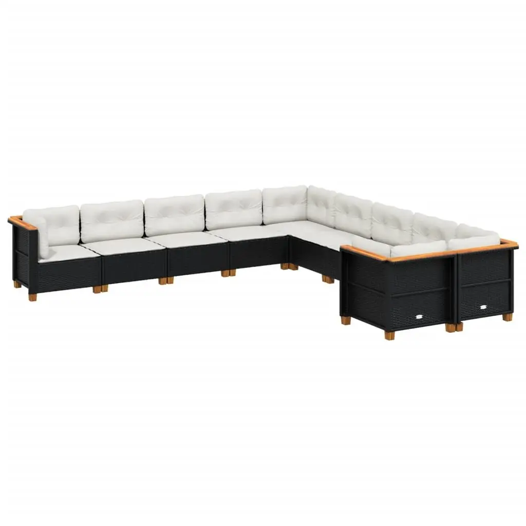 Garden Sofa Set 10 Piece Black Poly Rattan Modular Outdoor Furniture