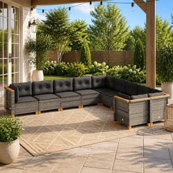 10 Piece Garden Sofa Set with Cushions Grey Outdoor Patio Furniture Modular
