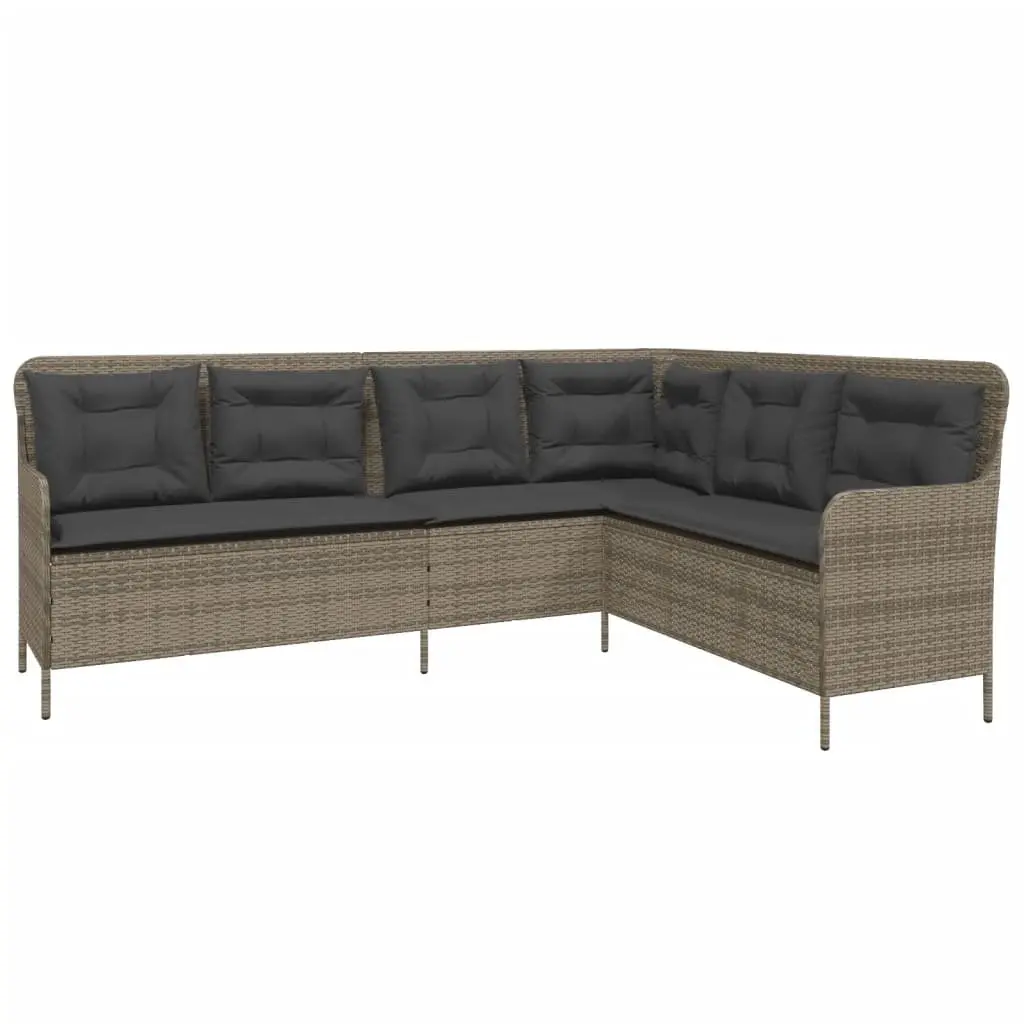 Outdoor Furniture Set 2 Piece Grey Poly Rattan Sofa with Cushions and Adjustable Acacia Wood Tabletop
