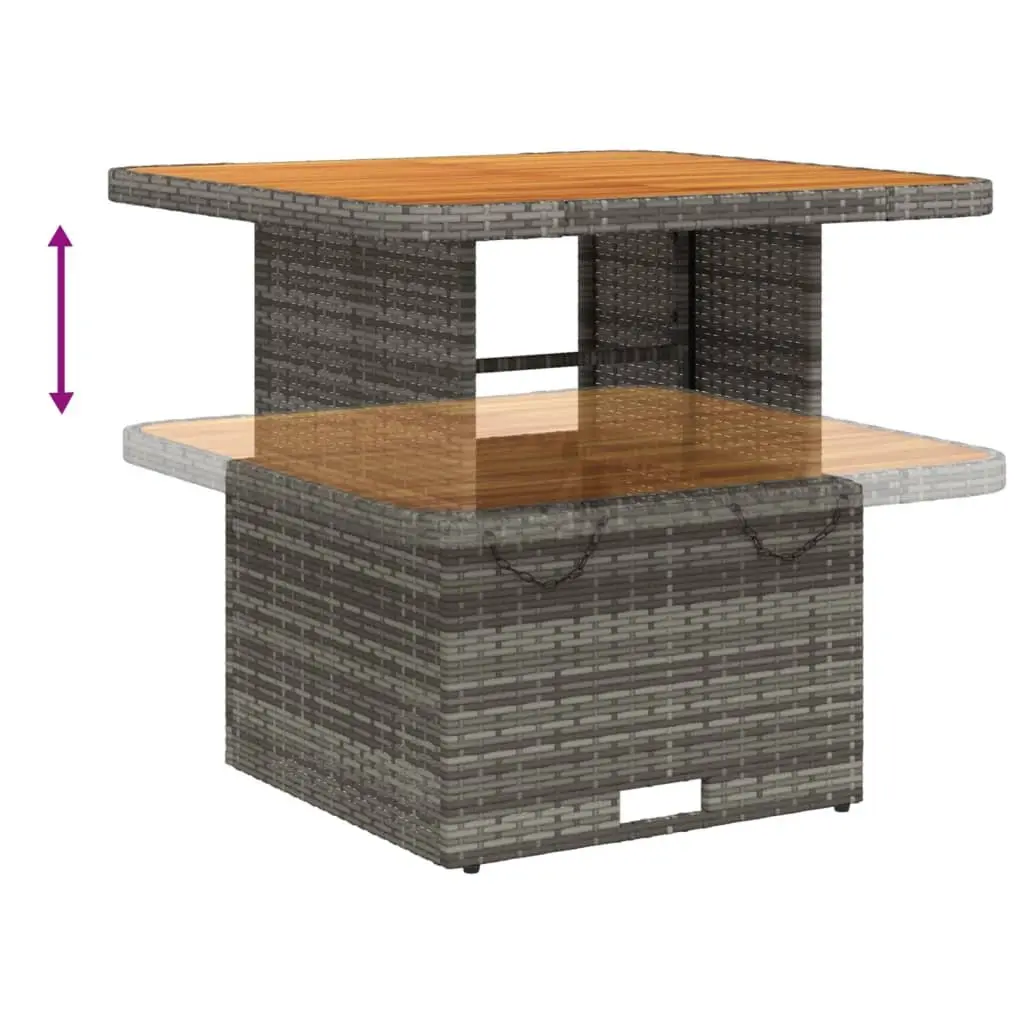 Garden Lounge Set 7 Pieces Grey Poly Rattan Outdoor Furniture with Adjustable Backrest Removable Cushion Covers and Acacia Wood Tabletop