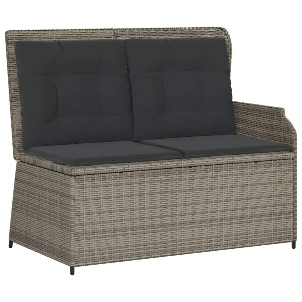 Garden Lounge Set 7 Pieces Grey Poly Rattan Outdoor Furniture with Adjustable Backrest Removable Cushion Covers and Acacia Wood Tabletop