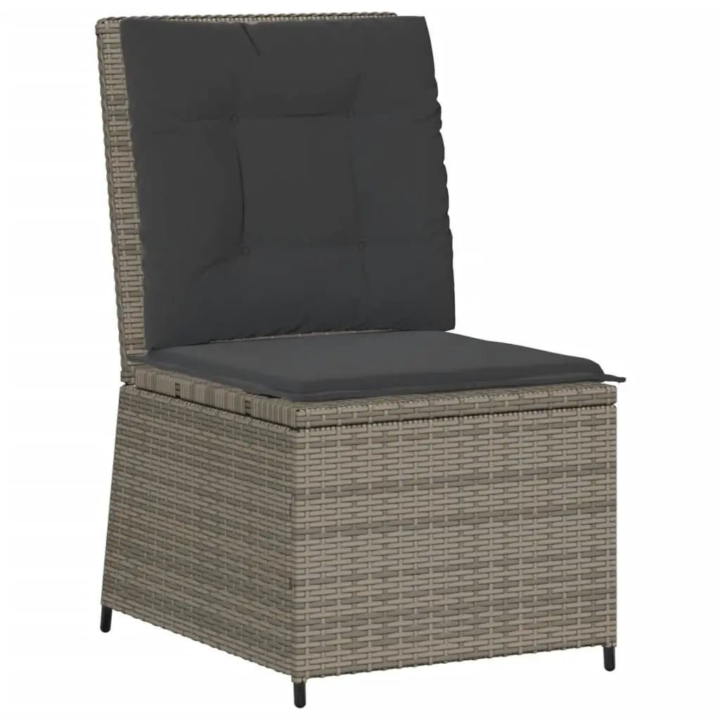 Garden Lounge Set 7 Pieces Grey Poly Rattan Outdoor Furniture with Adjustable Backrest Removable Cushion Covers and Acacia Wood Tabletop