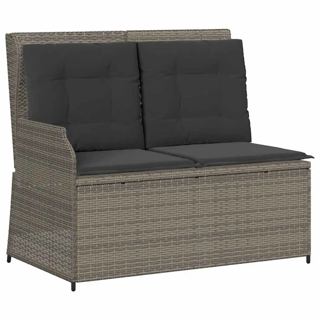 Garden Lounge Set 3 Piece Grey Adjustable Backrest Removable Cushion Covers PE Rattan Powder Coated Steel Frame Acacia Wood Table