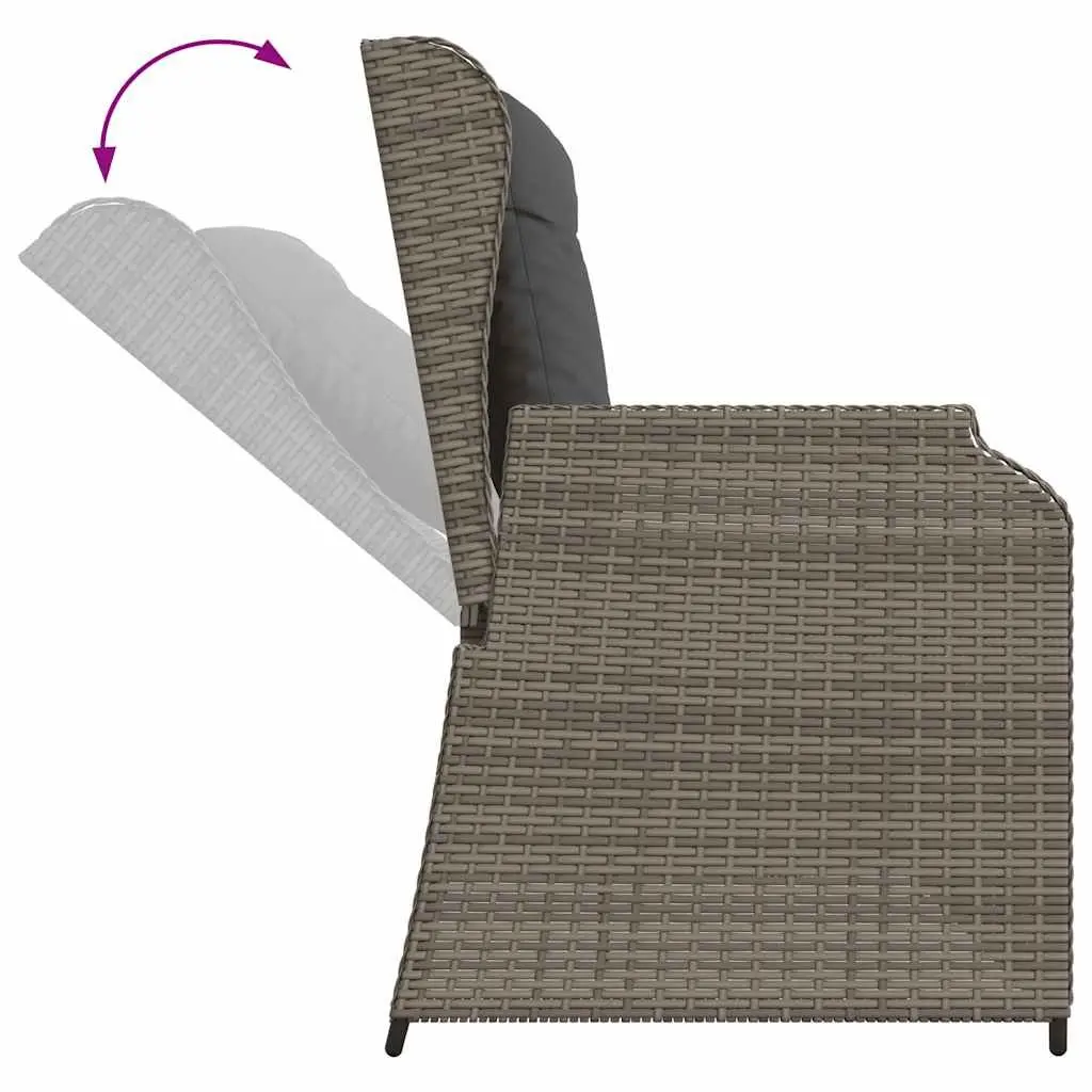Garden Lounge Set 3 Piece Grey Adjustable Backrest Removable Cushion Covers PE Rattan Powder Coated Steel Frame Acacia Wood Table