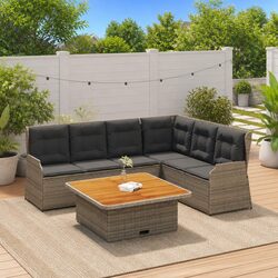Garden Lounge Set 5 Piece Outdoor Furniture Grey Poly Rattan Patio Seating