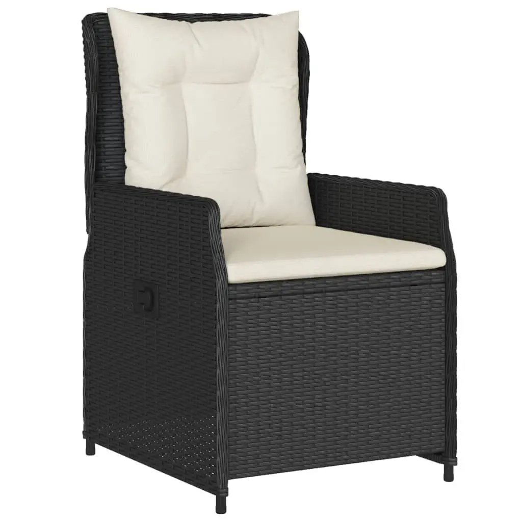 3 Piece Bistro Set Black PE Rattan with Adjustable Backrest Cushions and Convertible Tabletop
