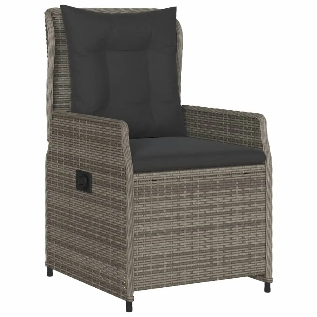 3 Piece Outdoor Bistro Set Grey Adjustable Backrest PE Rattan Garden Furniture