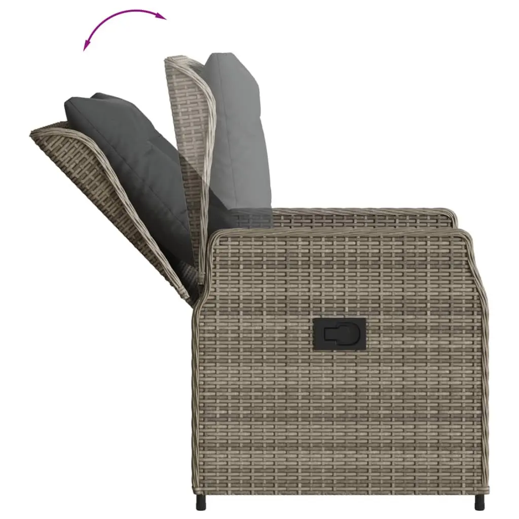 3 Piece Outdoor Bistro Set Grey Adjustable Backrest PE Rattan Garden Furniture