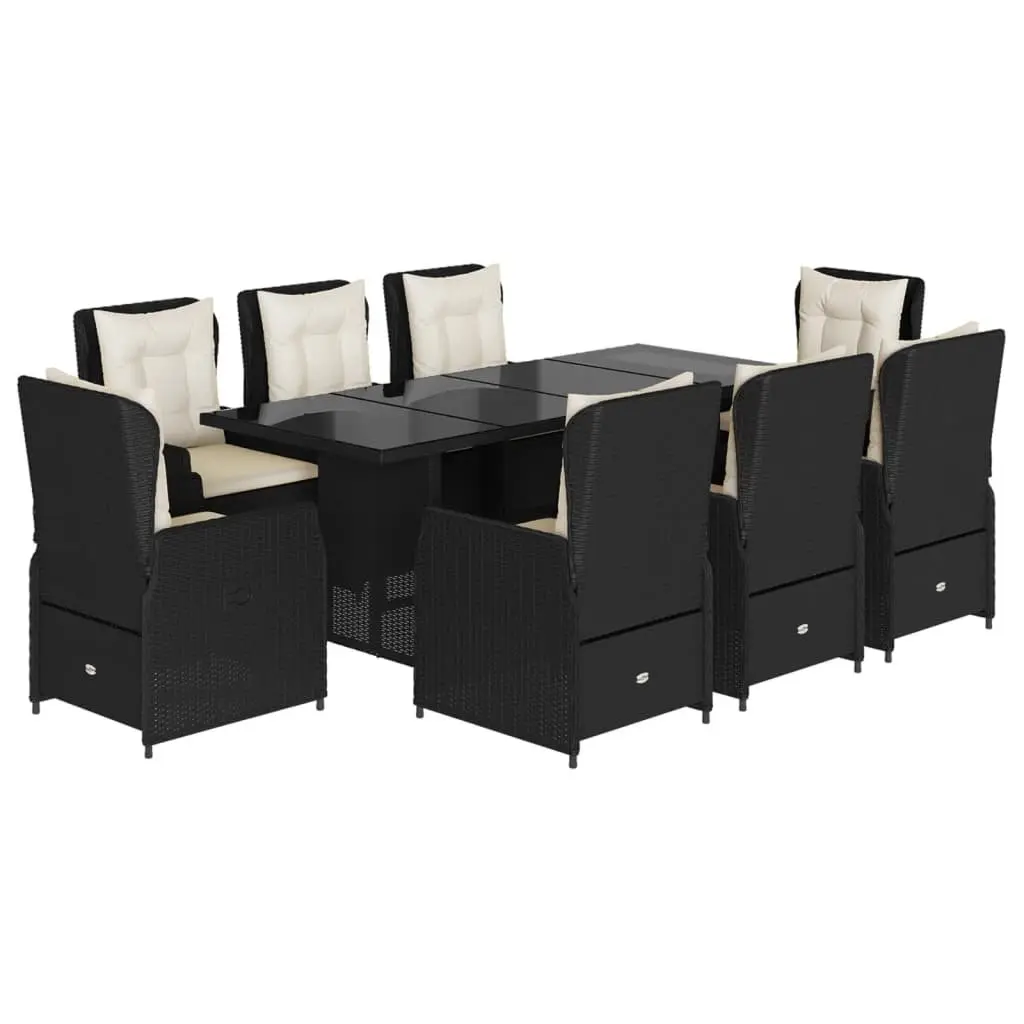 9 Piece Garden Dining Set Black Poly Rattan Outdoor Furniture Adjustable Backrest